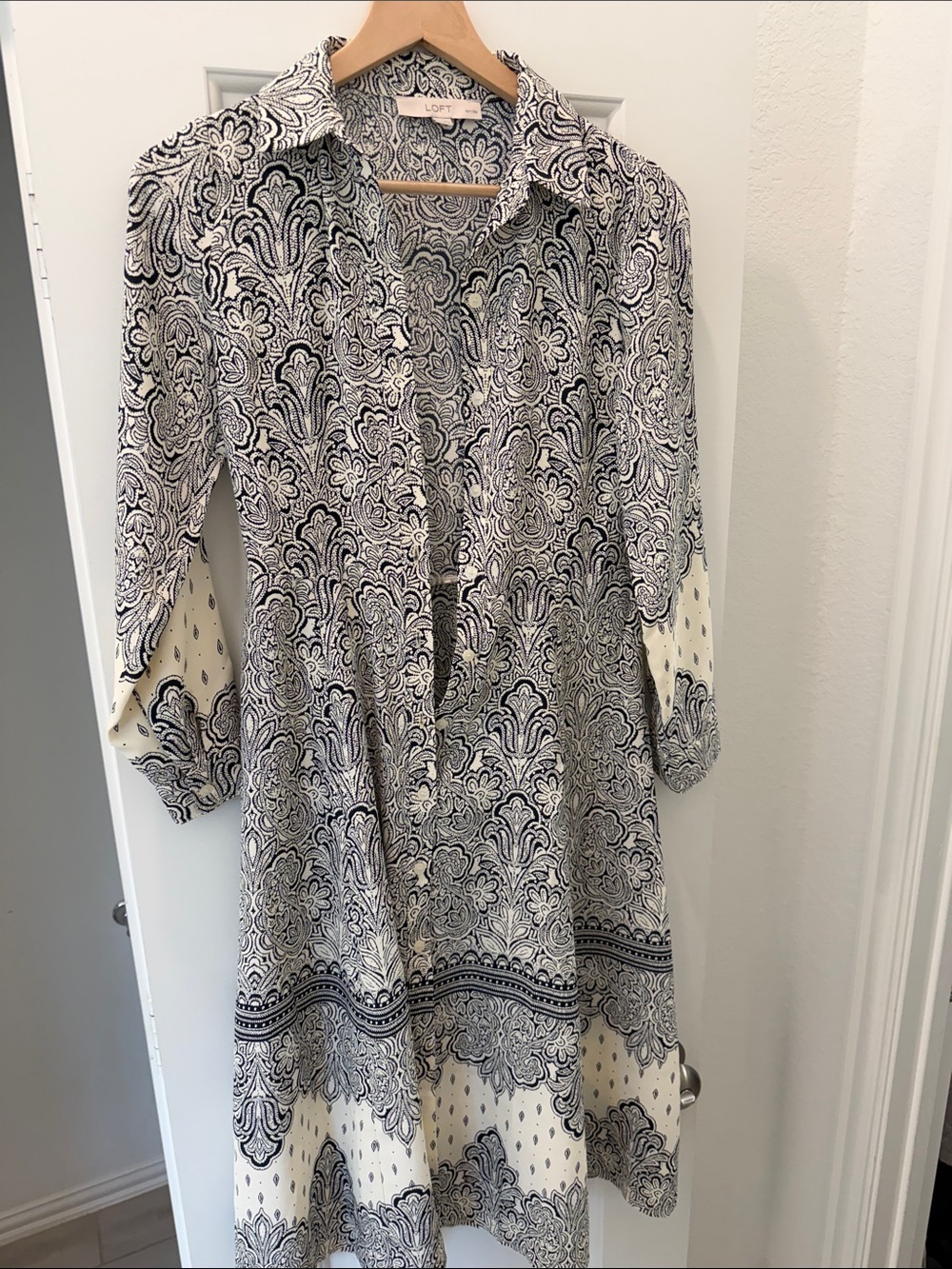 LOFT Blue and White Paisley Shirt Dress